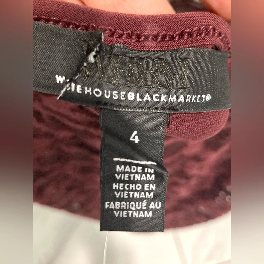 NWOT White House Black Market Flutter Sleeve Lace Shell Top Burgundy Wine Size 4 - Picture 8 of 10